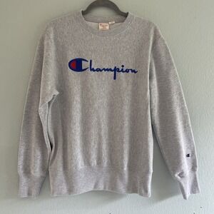 Champion Y2k Vintage Reverse Weave Warm Up Pullover Crew Heavyweight Grey Men L